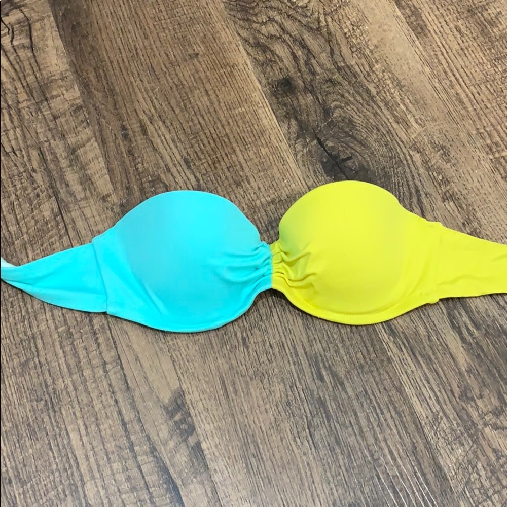Turquoise and Lime Green Bandeau Bikini Top